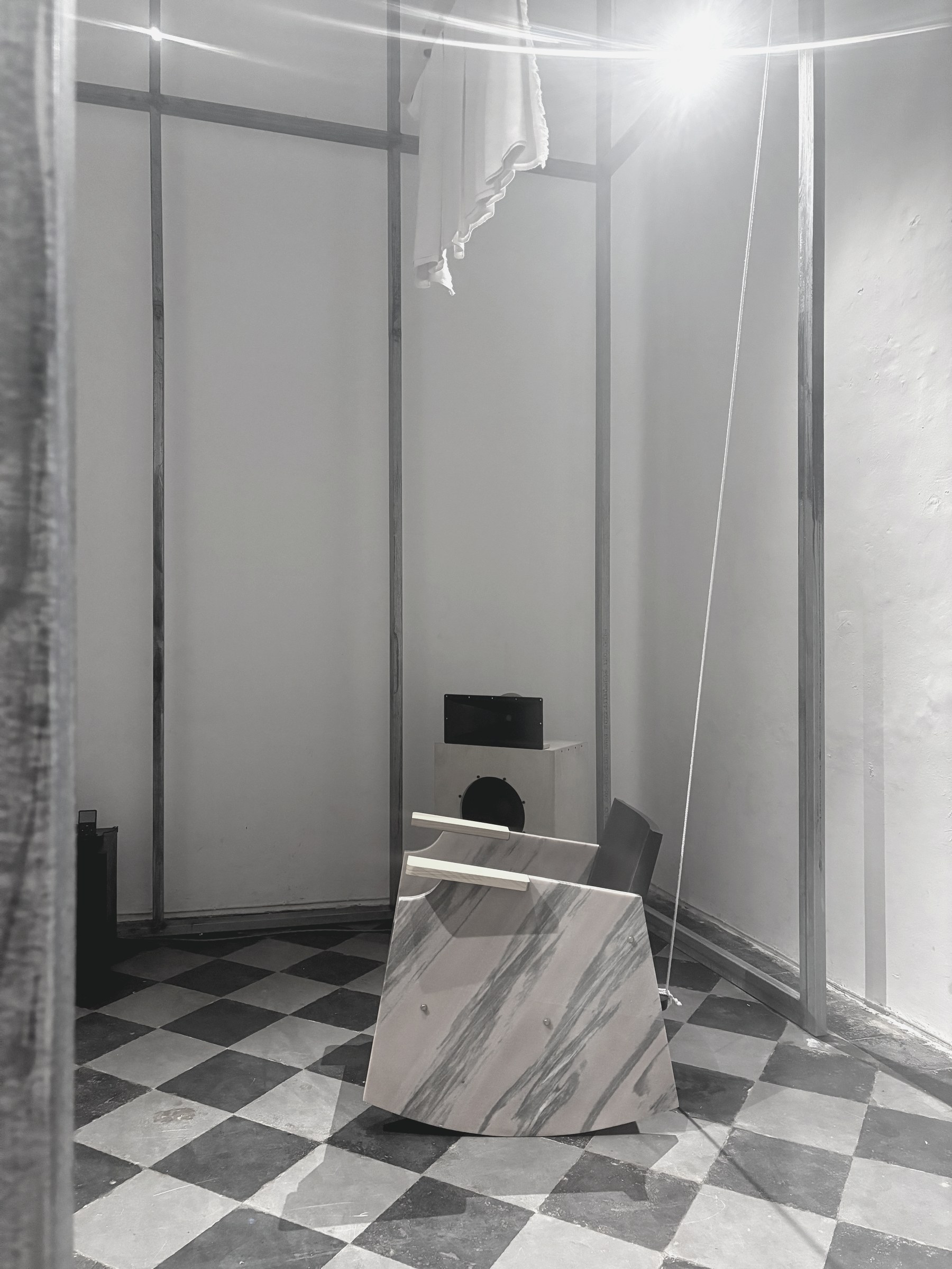 The Sanctuary — interior, marble lounger and punkha cords